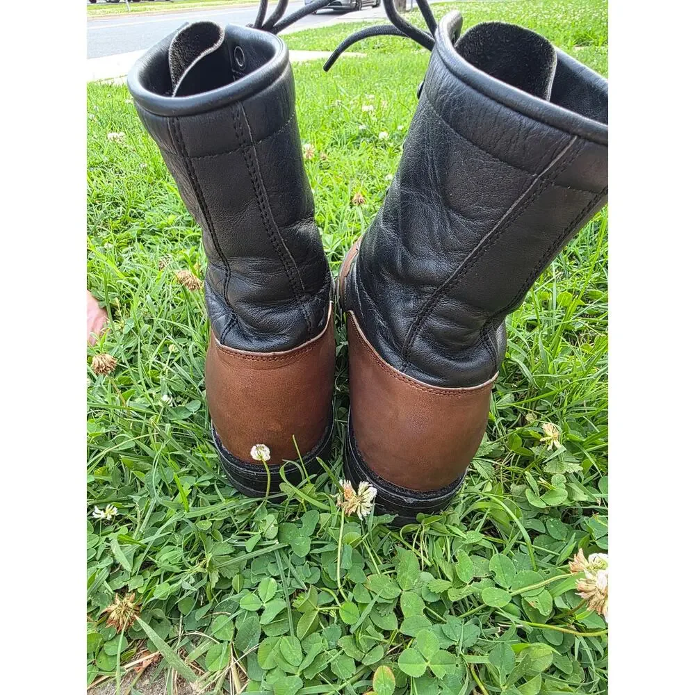 Vintage Justin Two-Tone Brown & Black Leather Lace-Up Boots with Kiltie Size 7.5
